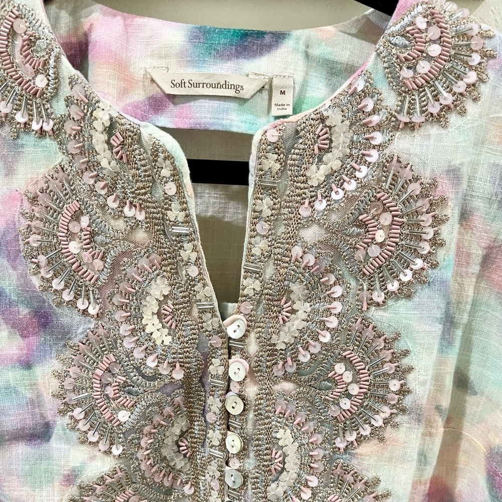 Soft Surroundings Bazille Beaded Sequins Boho Tie Dye
Coastal Tunic Size Medium - Picture 6 of 8